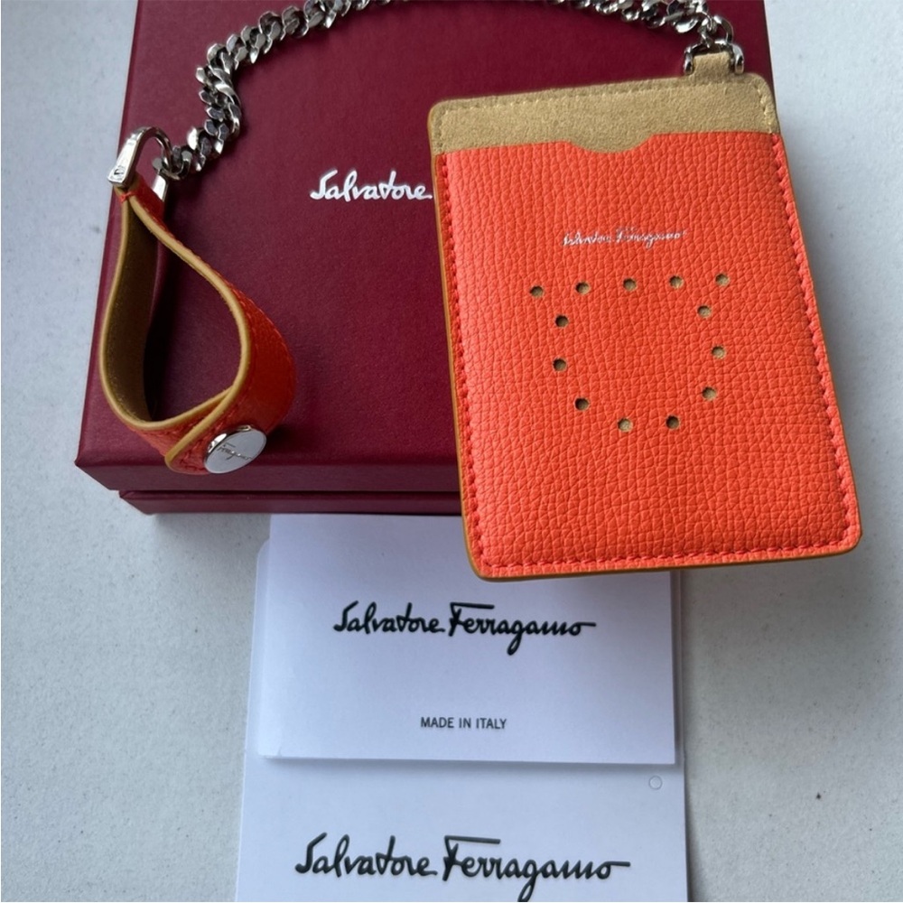 Salvatore Ferragamo Orange and Gold Card Holder